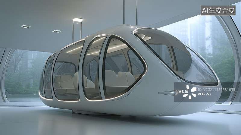 【AI数字艺术】未来感胶囊型交通工具展示图片素材