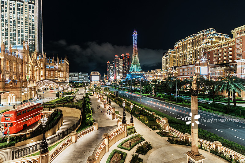 澳门伦敦人威尼斯人巴黎铁塔长曝光城市风光图片素材