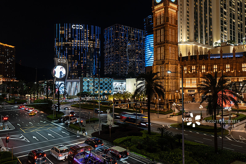 澳门伦敦人威尼斯人巴黎铁塔长曝光城市风光图片素材