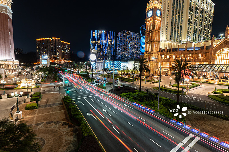 澳门伦敦人威尼斯人巴黎铁塔长曝光城市风光图片素材