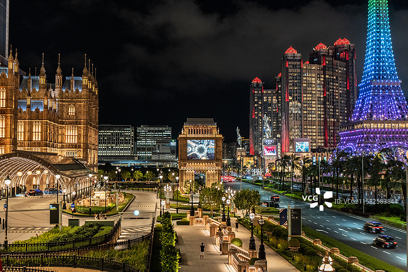 澳门伦敦人威尼斯人巴黎铁塔长曝光城市风光图片素材