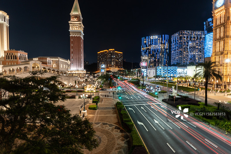 澳门伦敦人威尼斯人巴黎铁塔长曝光城市风光图片素材