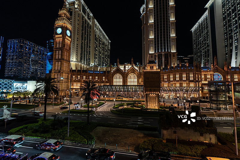 澳门伦敦人威尼斯人巴黎铁塔长曝光城市风光图片素材