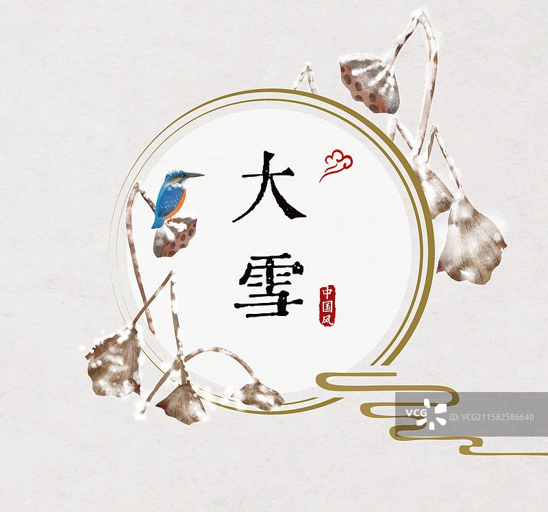 大雪节气中式圆形边框设计模板图片素材