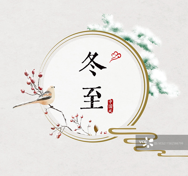 冬至节气中式圆形边框设计模板图片素材