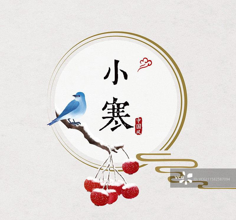 小寒节气中式圆形边框设计模板图片素材