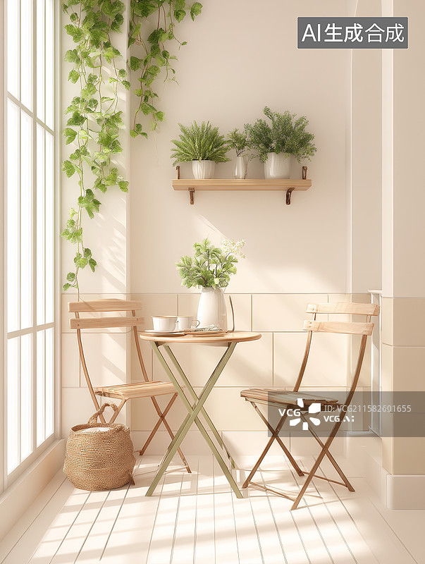 【AI数字艺术】温馨阳台绿植小景图片素材