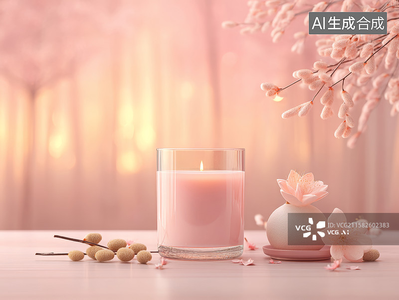 【AI数字艺术】樱花烛光静谧时光图片素材