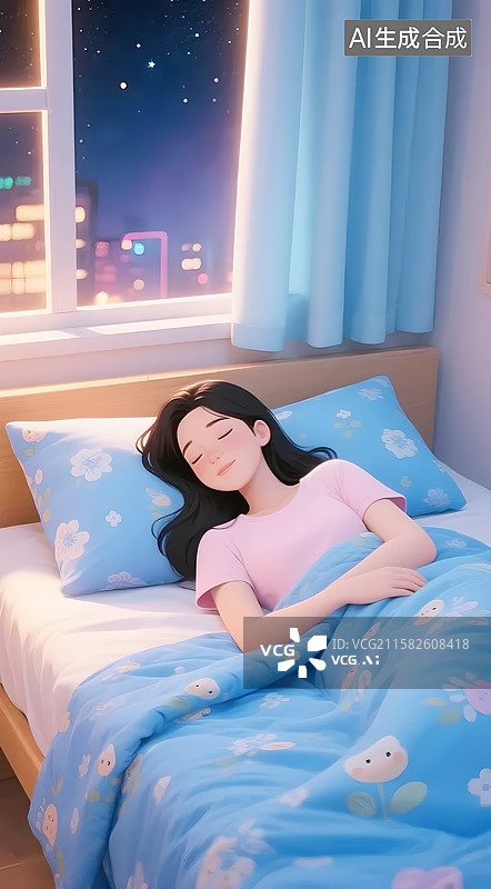 【AI数字艺术】AIGC：躺在床上的女孩图片素材