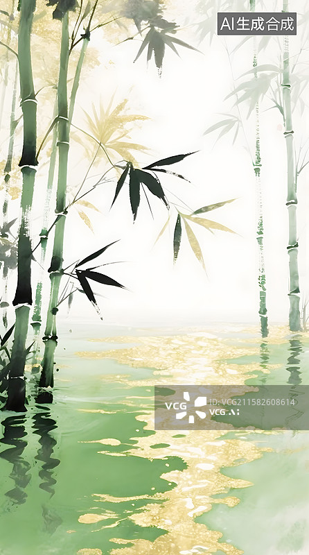 【AI数字艺术】AIGC：国风水墨画竹林意境背景图片素材