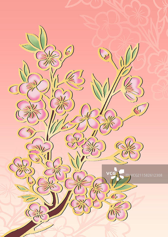 梅花-商业插画节日海报设计扁平风手绘治愈系小清新创意书签冰箱贴底纹图片素材