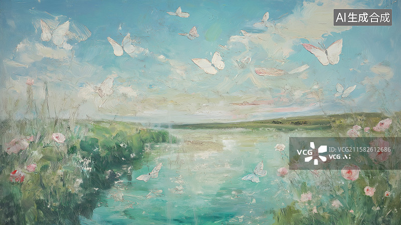 【AI数字艺术】油画风复古清晰花卉户外风景插画图片素材