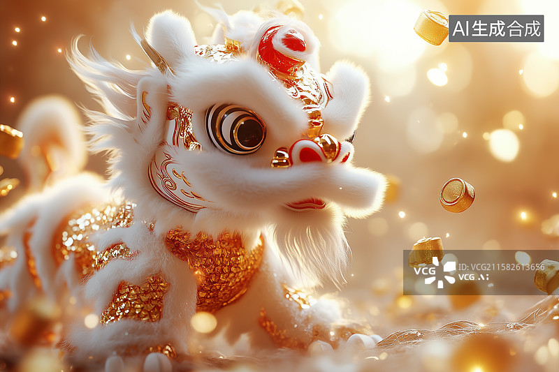 【AI数字艺术】可爱的舞狮表演图片素材
