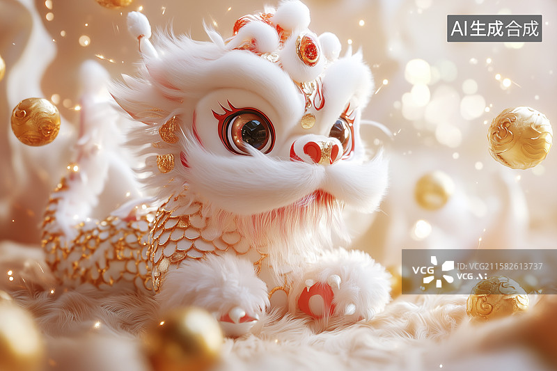 【AI数字艺术】可爱的舞狮表演图片素材
