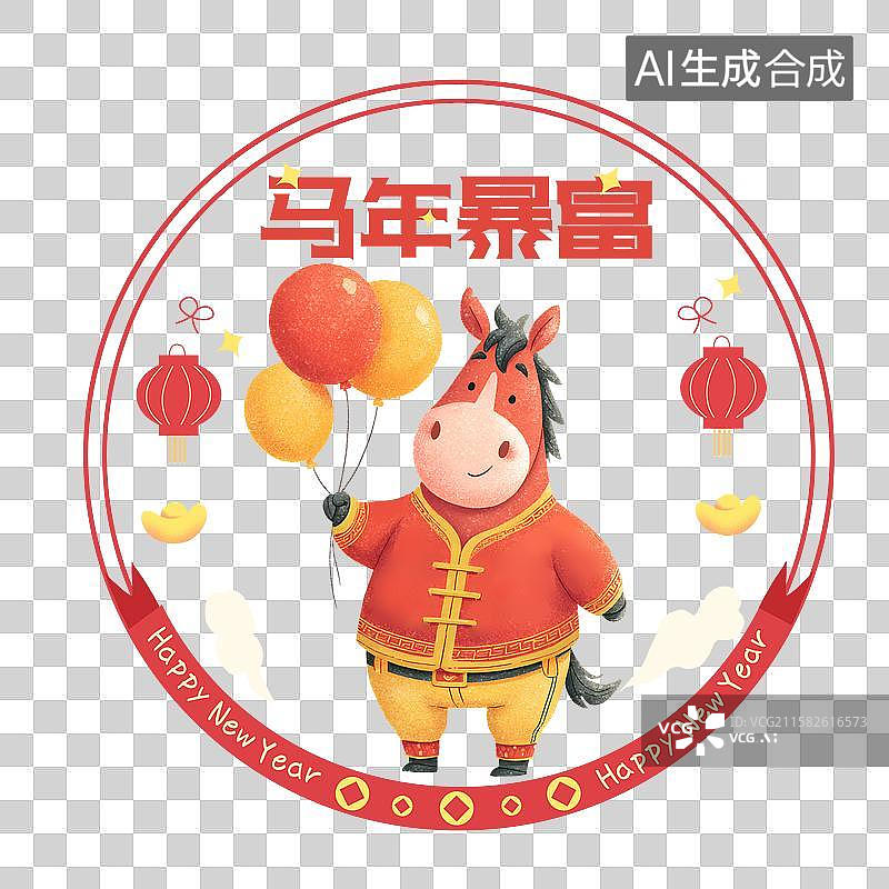 【AI数字艺术】马年卡通小马静电窗贴图片素材