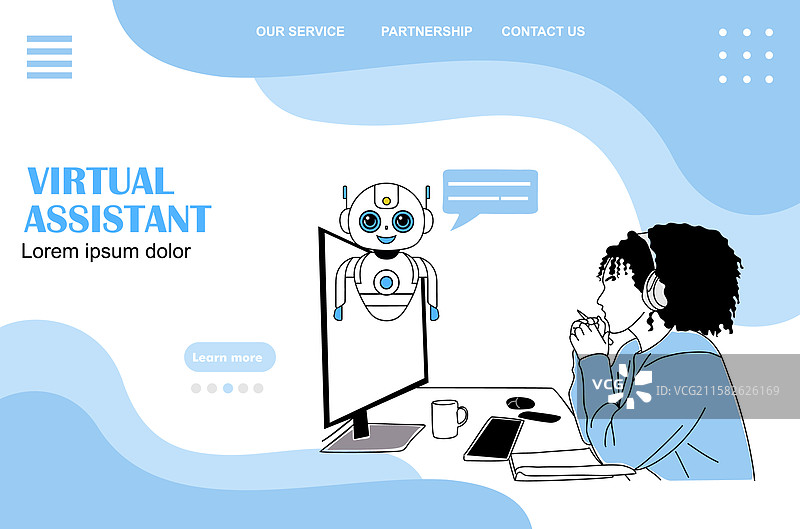 虚拟助手聊天机器人AI概念着陆页图片素材