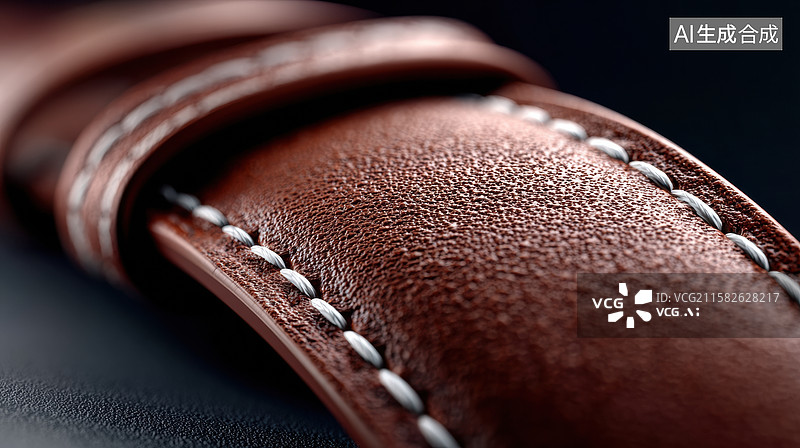 【AI数字艺术】精致的棕色皮革表带特写图片素材