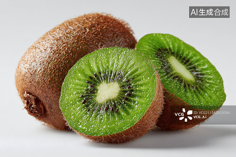 【AI数字艺术】白色背景，对半切开的猕猴桃图片素材