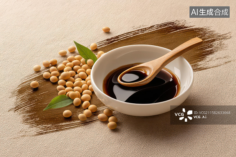 【AI数字艺术】黄豆酱油白碗简约静物图图片素材