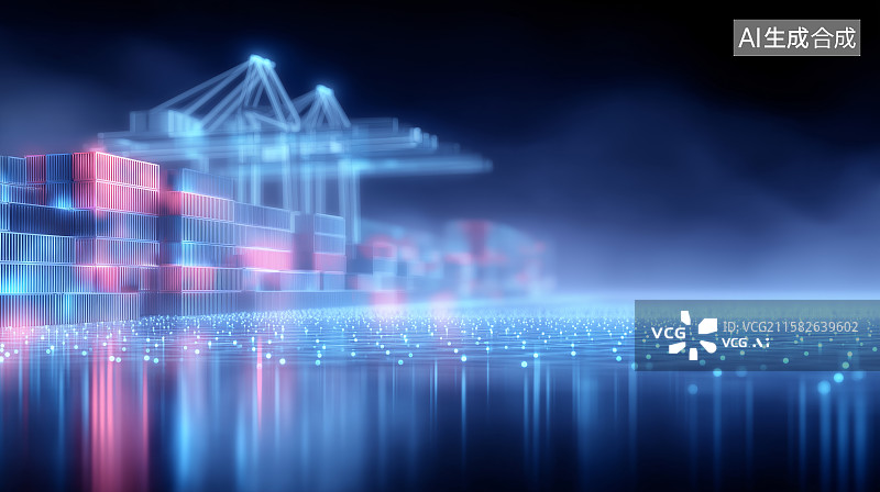 【AI数字艺术】港口物流主题背景——集装箱码头龙门吊图片素材