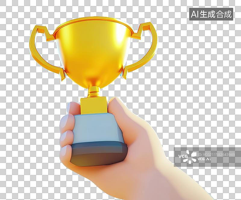 【AI数字艺术】3D三维手捧黄金冠军奖杯手势语元素图片素材
