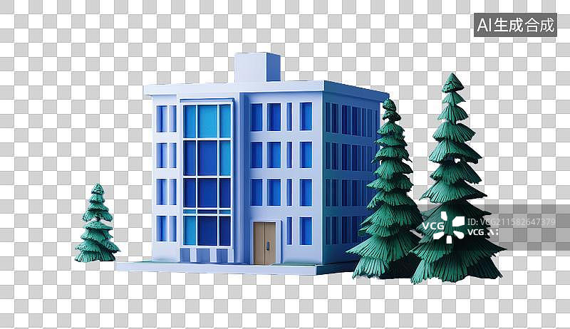 【AI数字艺术】3D三维白色卡通医院与城市模型医院元素图片素材