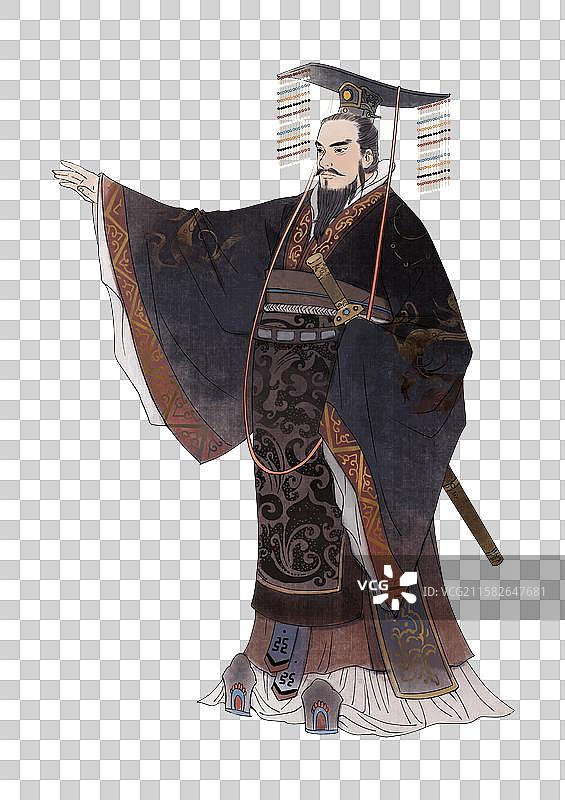 古代帝王秦始皇水墨插画图片素材
