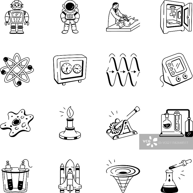 科学与研究涂鸦图标集图片素材