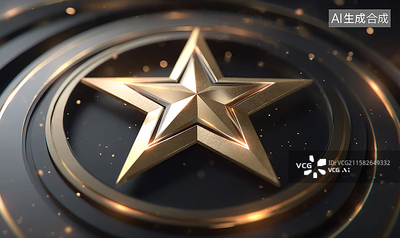 【AI数字艺术】金色立体五角星徽章，借金属质感与黑色背景，呈现高端精致、荣誉象征的装饰标志设计图片素材