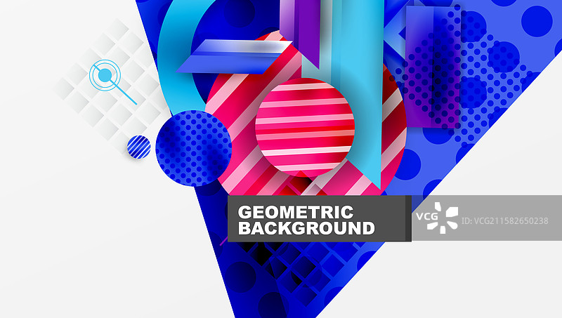 复杂的几何背景，包含圆形和图片素材