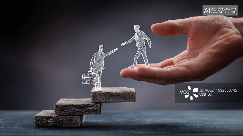 【AI数字艺术】手助力商务人士攀登阶梯图片素材