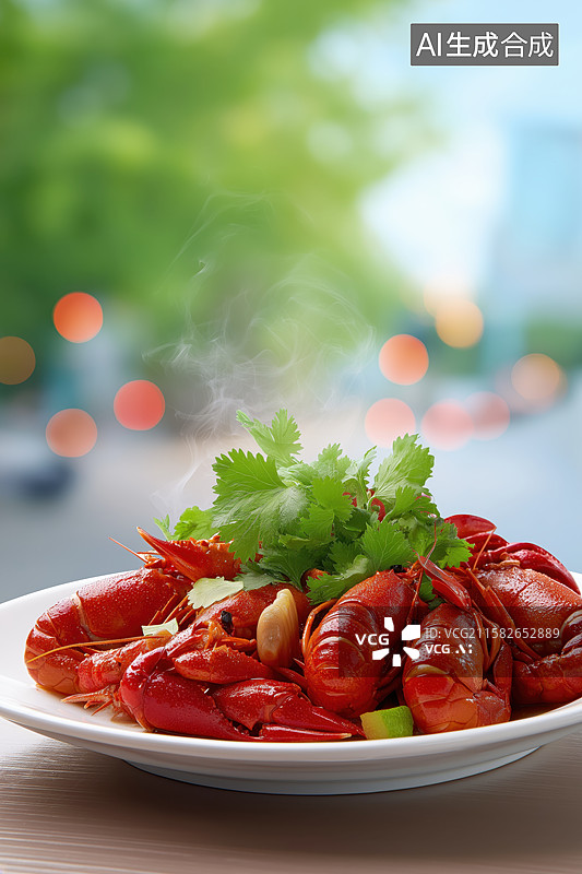 【AI数字艺术】香辣小龙虾配香菜，热气腾腾图片素材