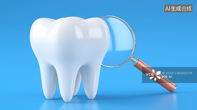 【AI数字艺术】放大镜下的牙齿模型图片素材