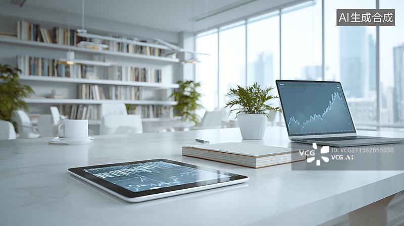 【AI数字艺术】高效的商业办公环境与电脑设备图片素材