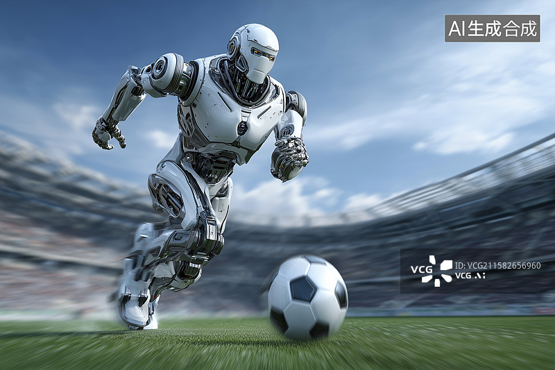 【AI数字艺术】机器人在踢足球图片素材