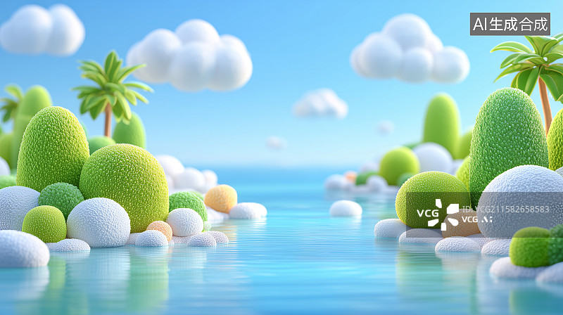 【AI数字艺术】梦幻岛屿与碧蓝海水图片素材
