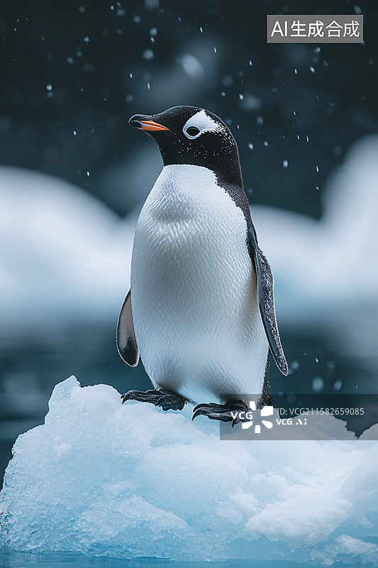【AI数字艺术】冰雪中站立的可爱企鹅图片素材