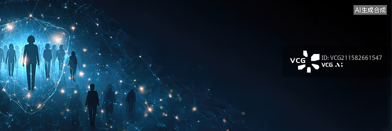 【AI数字艺术】创新网络安全人才招聘蓝色抽象背景与盾牌和网络连接科技行业互联网安全数字化劳动力新质生产力金融科技演示图片素材
