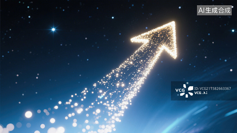 【AI数字艺术】一个由许多闪烁光点光斑组成向上延伸的发光箭头图片素材