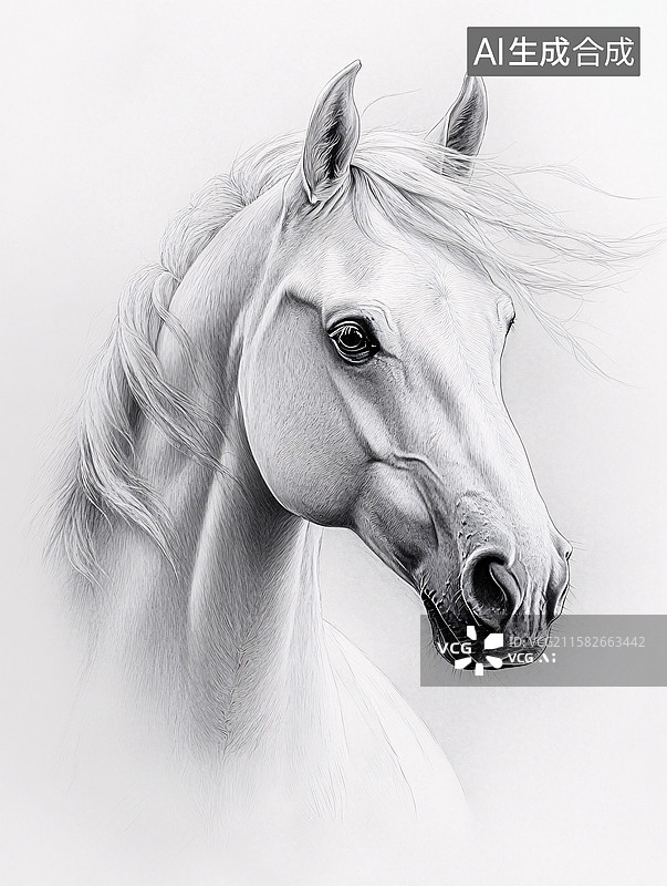 【AI数字艺术】优雅白马插画特写图片素材