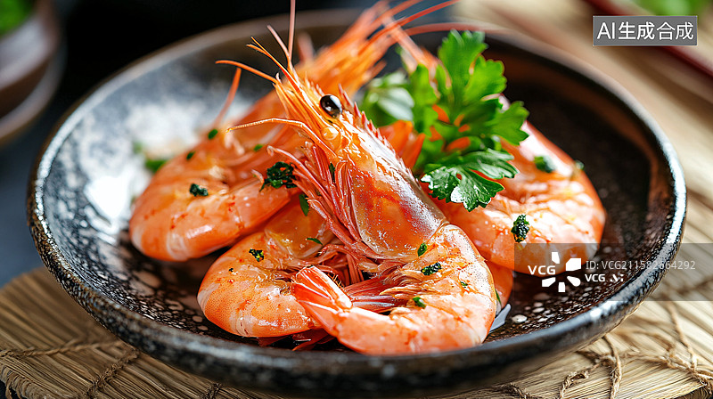 【AI数字艺术】盘中美味鲜虾图片素材