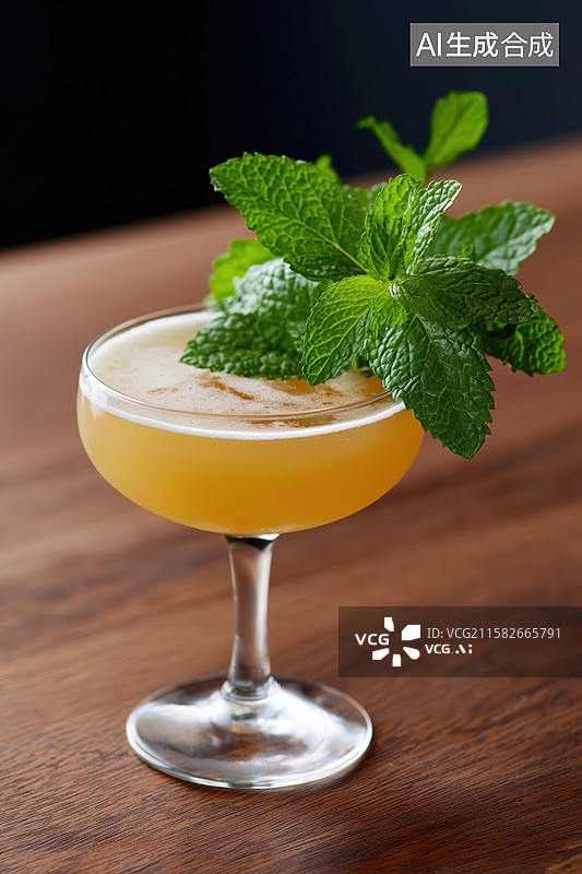 【AI数字艺术】橙色鸡尾酒配薄荷叶图片素材