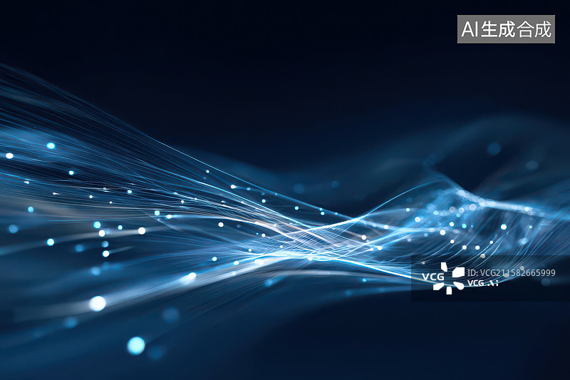 【AI数字艺术】深蓝光带粒子流动科技背景图图片素材