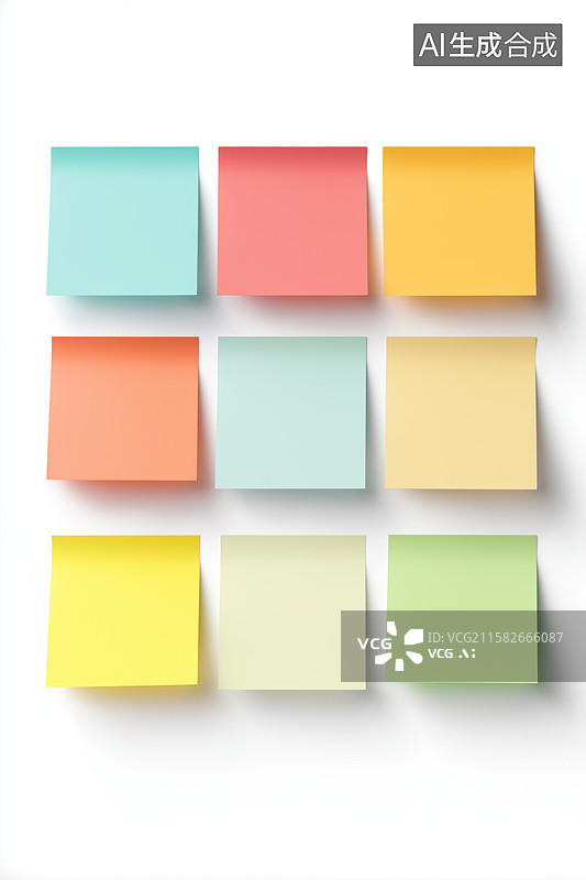【AI数字艺术】九张彩色便签纸排列展示图片素材