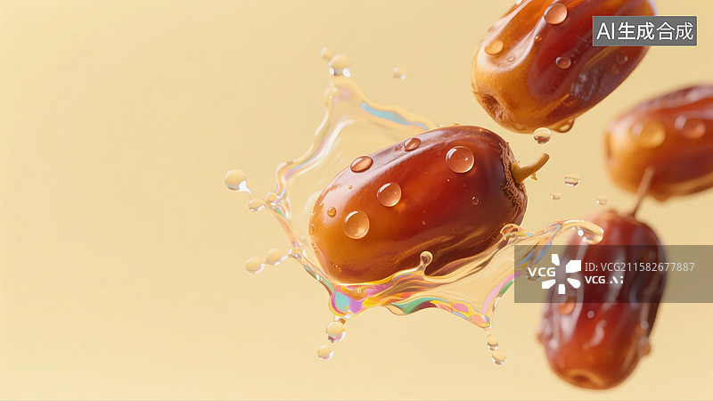 【AI数字艺术】椰枣溅起水花图片素材