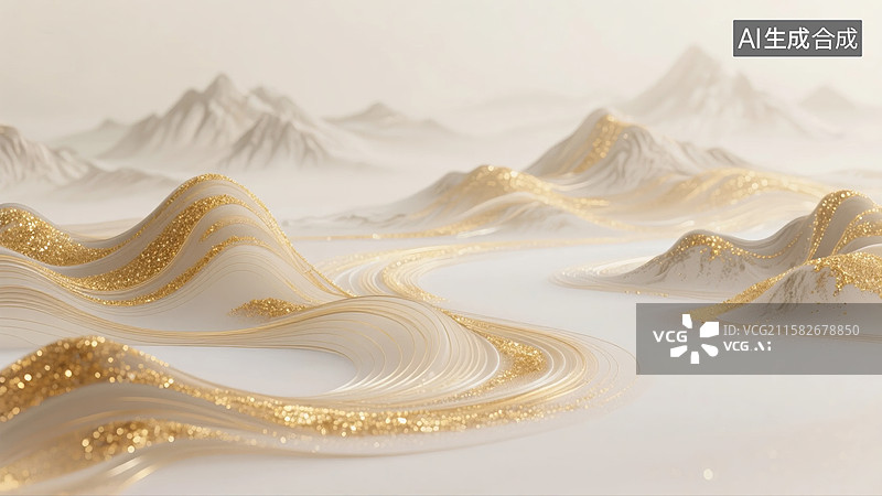 【AI数字艺术】鎏金山水意境图片素材