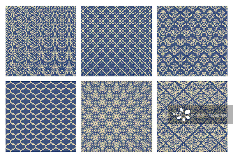 无缝的古典达玛斯克花纹图案集图片素材