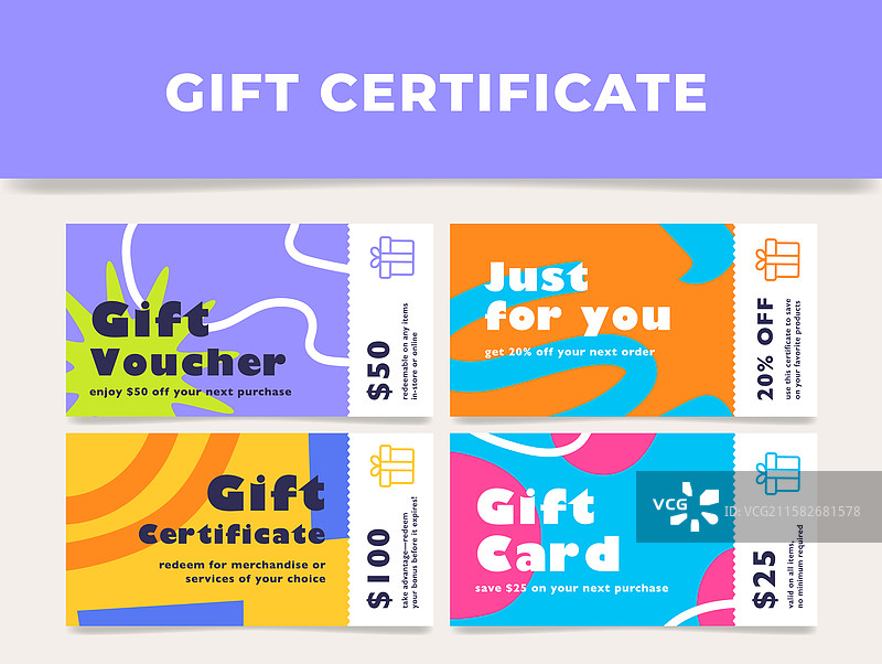 各种色彩缤纷的礼品券展示图片素材