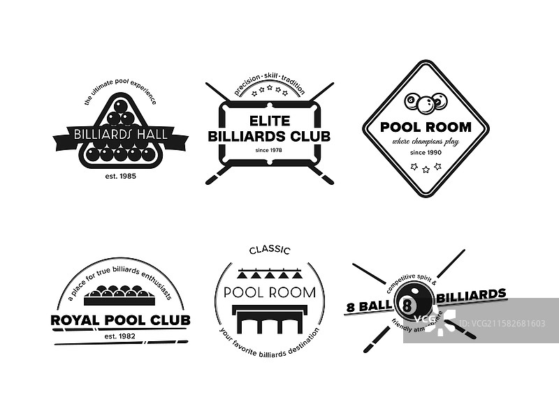 展示台球俱乐部和撞球的标志设计图片素材