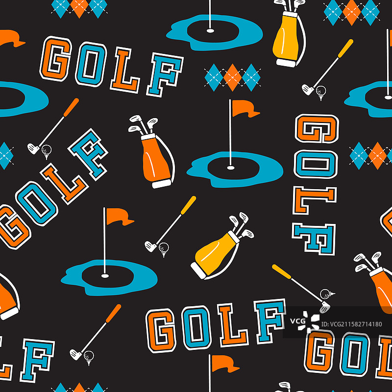 复古趣味高尔夫图案，包含高尔夫元素图片素材
